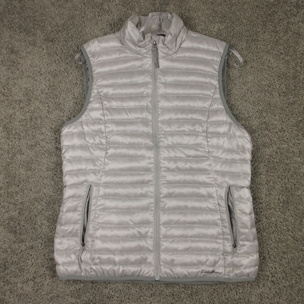Eddie Bauer Vest Womens Medium Silver Travex EB700 Down Puffer Jacket Outdoor